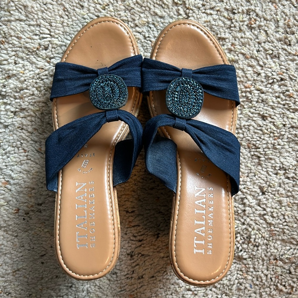 Wedges with Navy Straps by Italian Shoemakers, size 8